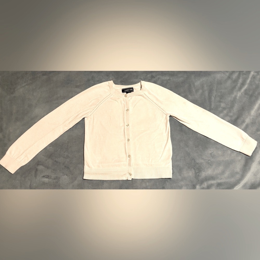 Lands End Girls Light Cotton Button Down Sweater (M)
